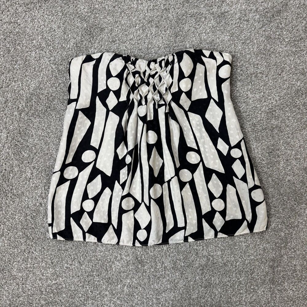 White House Black Market Strapless Cami Top Womens 0 Black Geometric Sweetheart